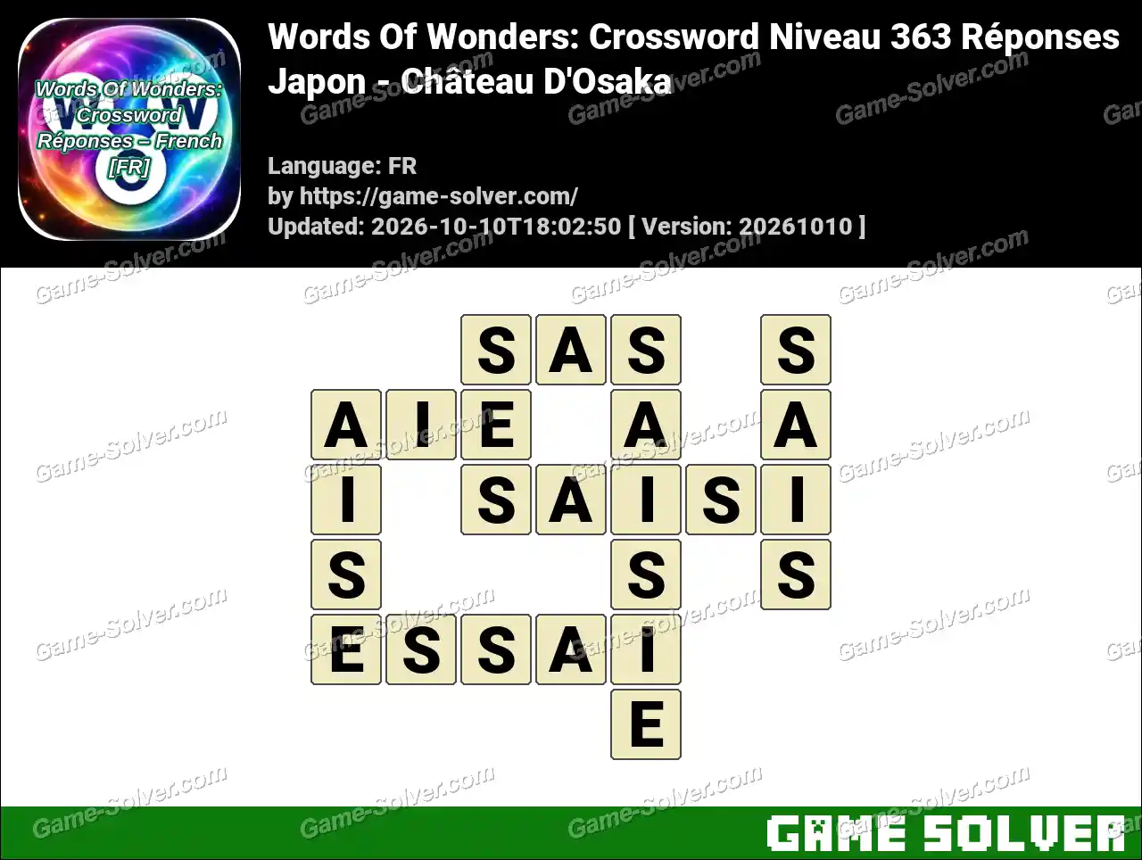 Words Of Wonders: Crossword Niveau 363 Réponses – Japon – Château D’Osaka